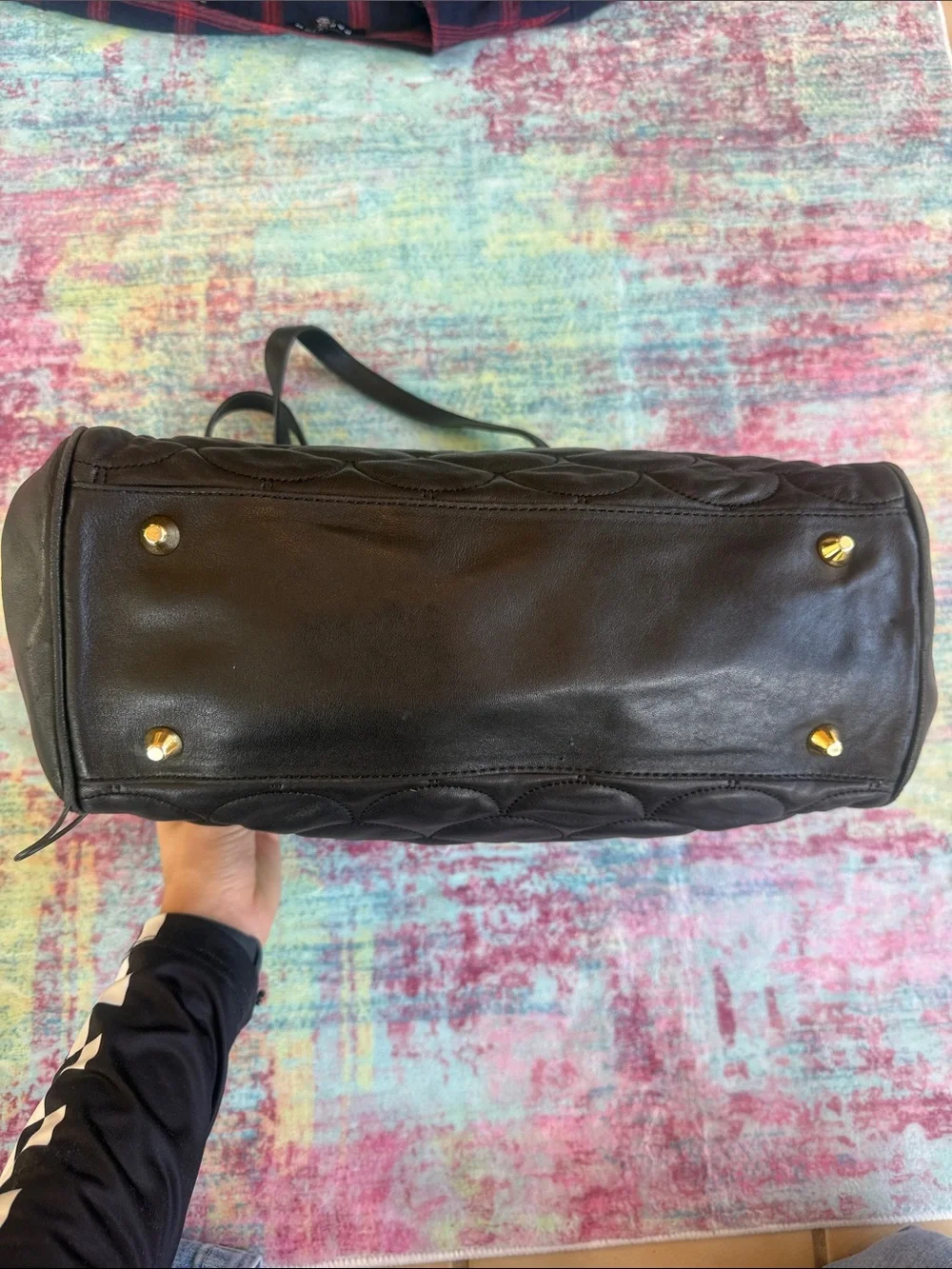 Badgley Mischka Black Quilted Tote with Gold Hardware